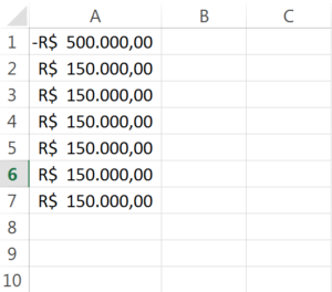 Cálculo do valor presente líquido no Excel passo 2