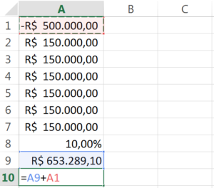 calculo do VPL no Excel
